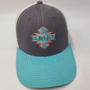 Youth Ariat‎ Hat Snapback Trucker Mesh Gray Blue White Southwest Aztec Logo Hike